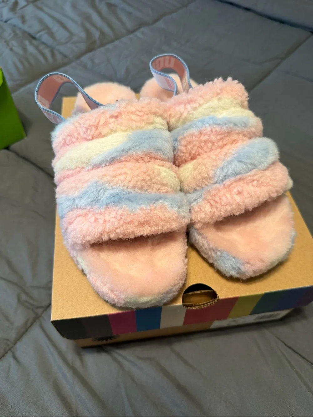 UGG Pastel Pink and Blue Fluffy Platform Slippers